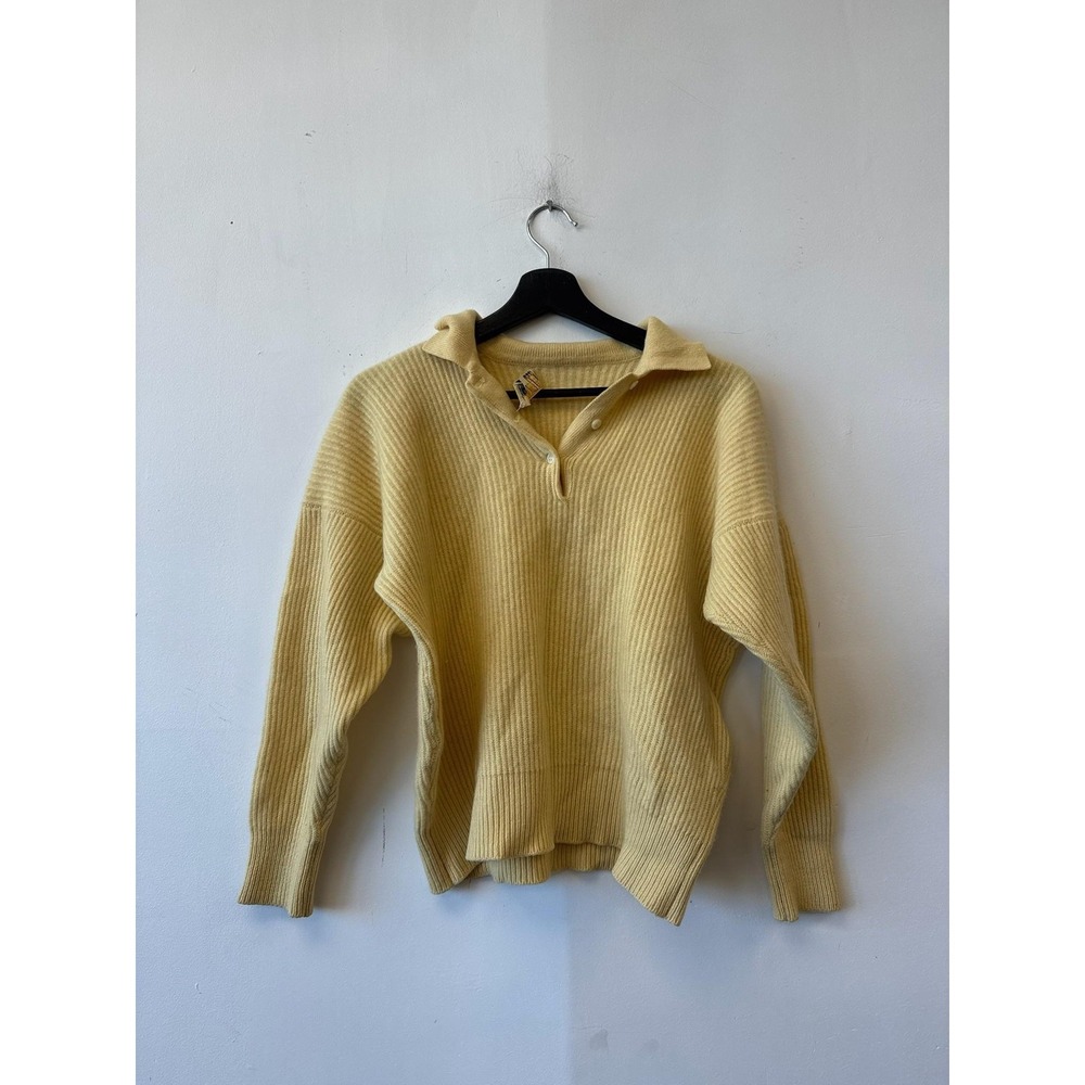 Vintage Braemar Sweater Womens Medium Yellow Cashmere Collared Knit Scotland